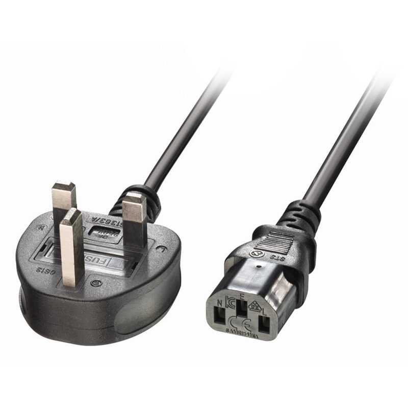 Lindy UK 3 Pin Plug to IEC C13 Mains Power Cable Black (Kettle Lead)